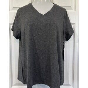 Fit Collective Soft V Neck Plus Size 1X Gray Shirt Top Casual Fitness Stretch